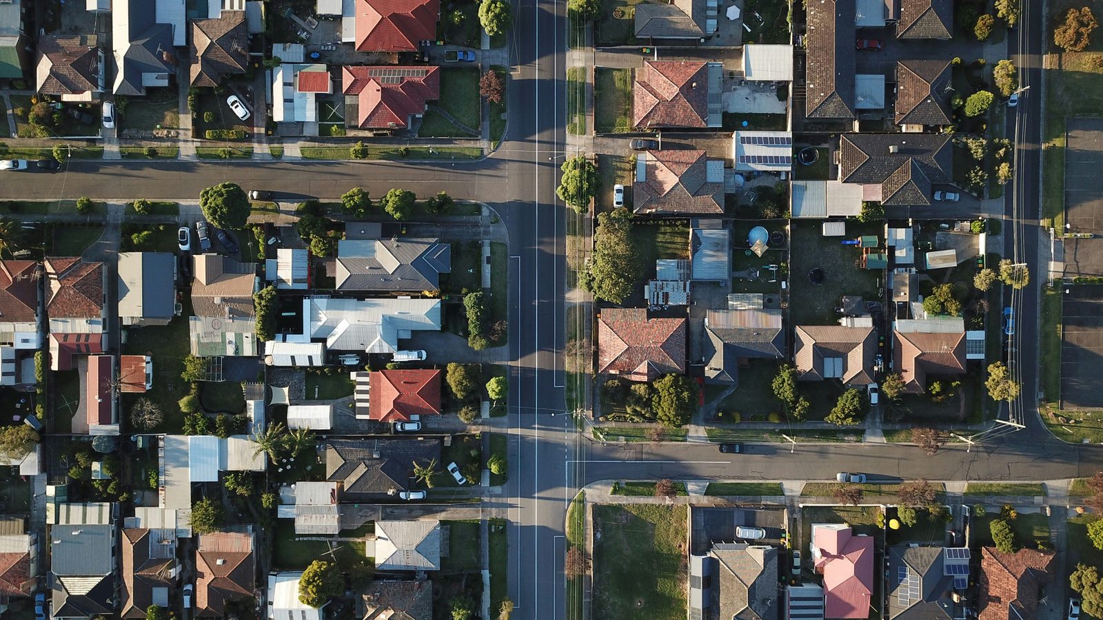 Aerial view of a residential neighborhood